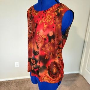 Chico's Travelers Size 2 Large (12/14) Sleeveless Red Floral Blouse